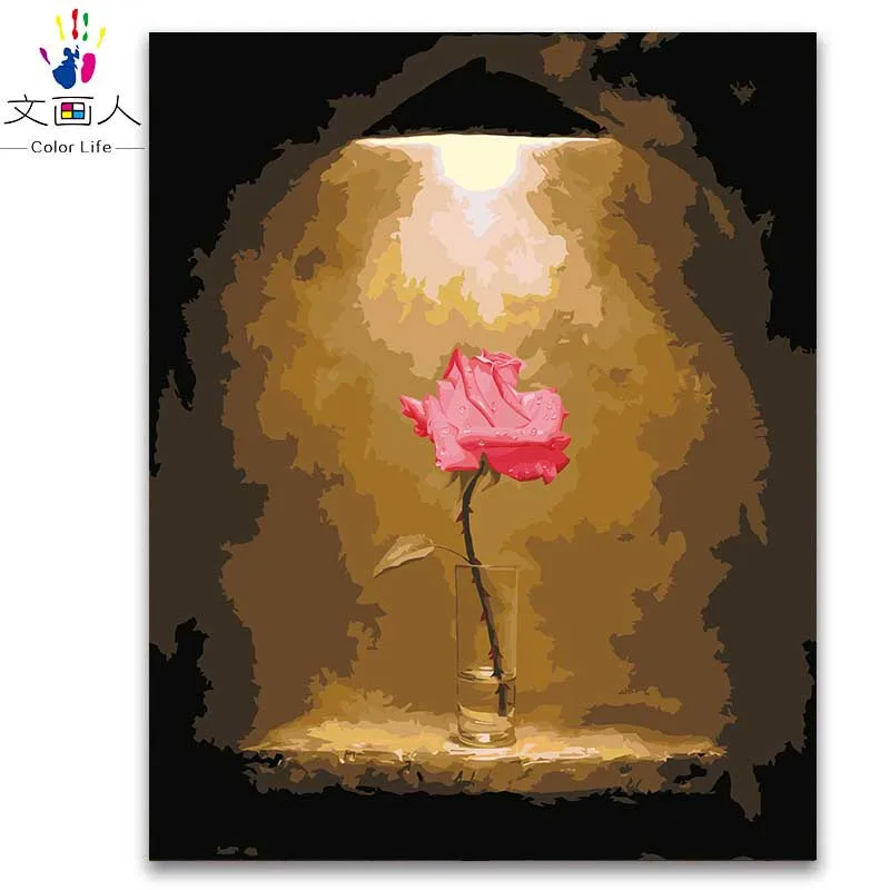 Роза ваза цветок под светильник diy Цифровая живопись по номерам на холсте картина