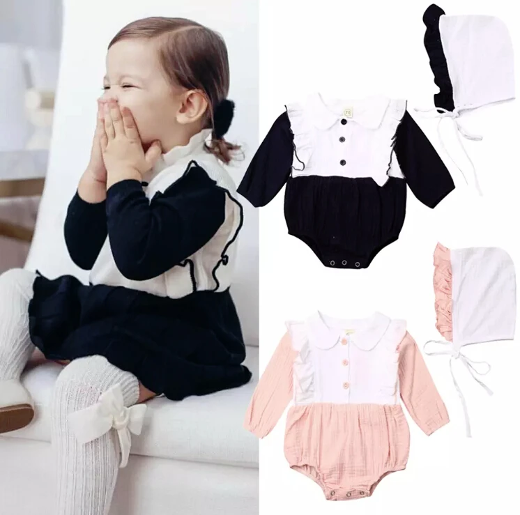 

Детский комбинезон с длинными рукавами и оборками на воротнике для девочек 3-24 месяцев