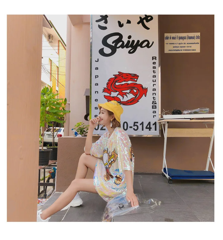 QING MO платье-рубашка с мультяшным рисунком женское летнее платье с короткими рукавами с блестками женское розовое платье с лягушкой AD1325A