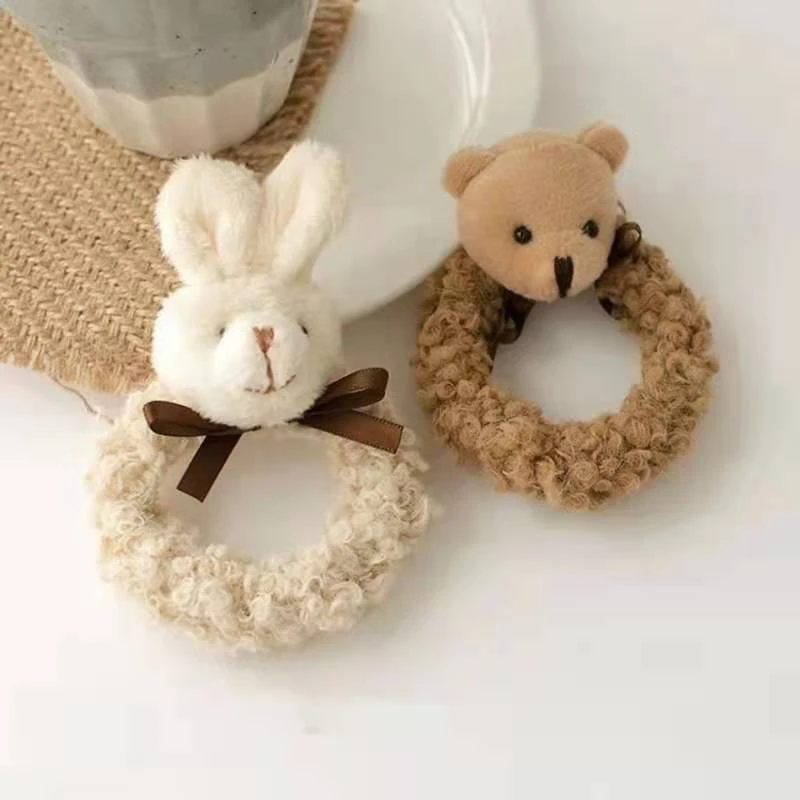 

Cute Plush Bunny Bear Elastic Hair Band Girls Women Korea Cartoon Rabbit Scrunchie Ponytail Holder Hair Rope Hair Accessories