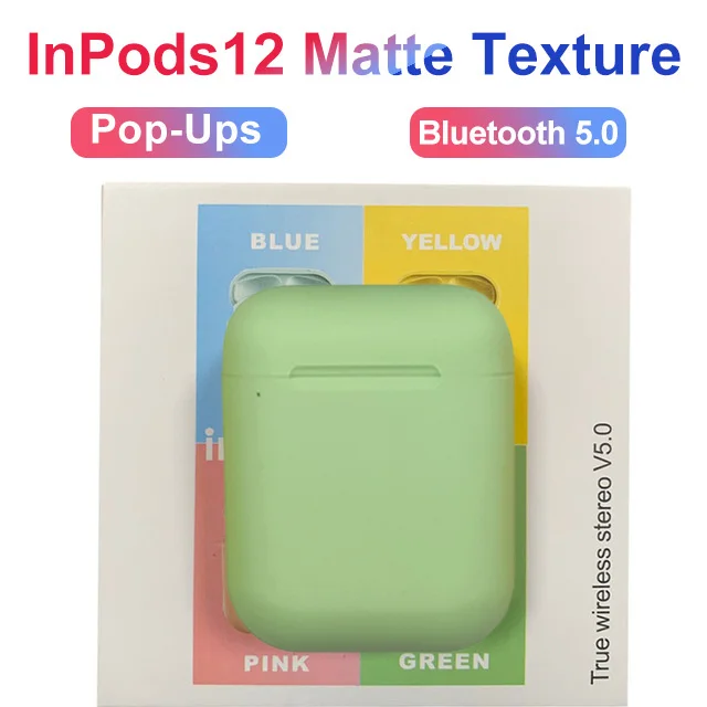 i12 D green box Новые беспроводные наушники Macaron i12 TWS Bluetooth 5,0 в гарнитуре сенсорный всплывающий стерео наушники для телефона HD микрофон - Цвет: i12 D green box