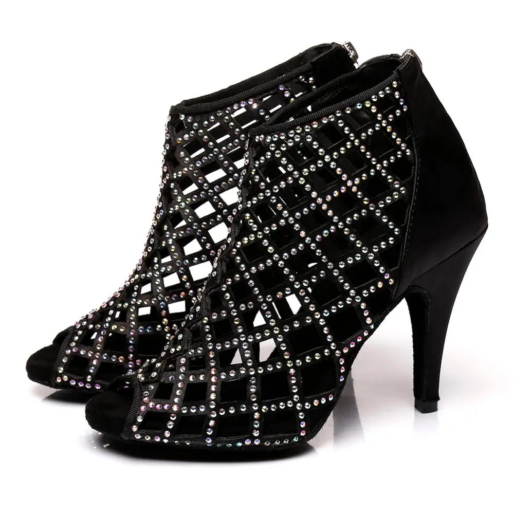 DKZSYIM Ballroom Latin Dance Shoes Women Flamenco Tango Pole Salsa Dancing Ladies Girls Rhinestone Black Boots Wholesale | Спорт и