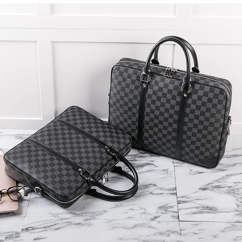 

Briefcase Classic Luxury Black Plaid Handbag Men's Business Messenger Bag Women's Large Capacity Document Bag Computer Bag