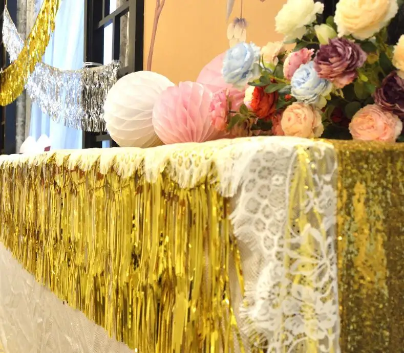 

Gold Foil Fringe Curtain Tinsel String Shiny Shimmer Tassel Wedding Decoration Photo Booth Backdrop 35*120cm 50pcs SN2142