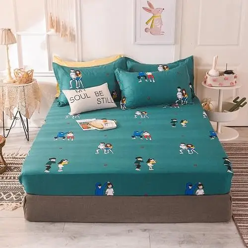 53 New Product 1pcs Cotton Printing bed mattress set with four corners and elastic band sheets - Цвет: liangxiaowucai