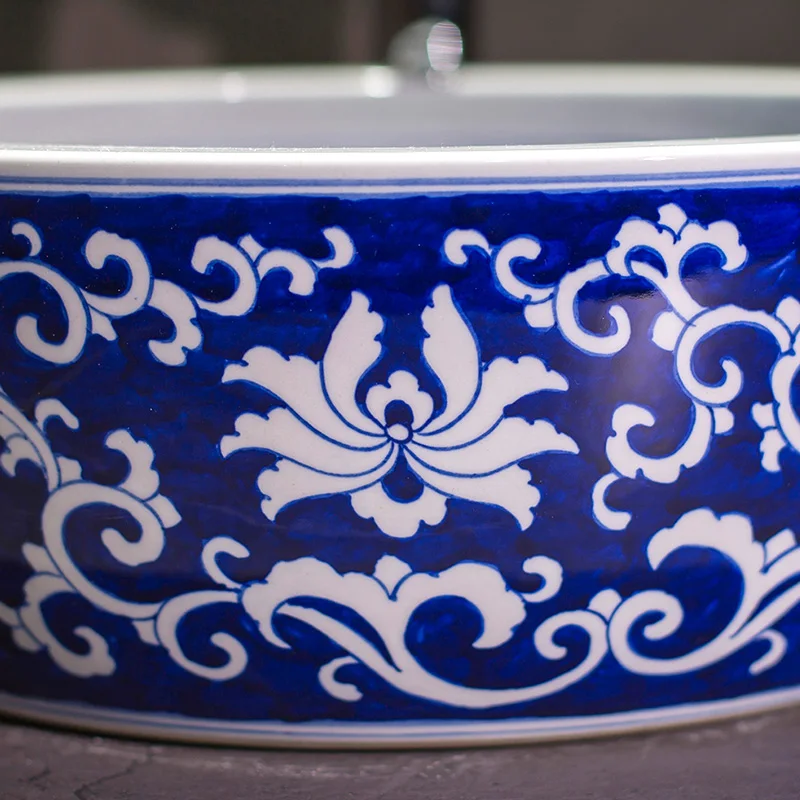 Синий и белый Керамика живопись умывальник столешница ванной комнате раковина |