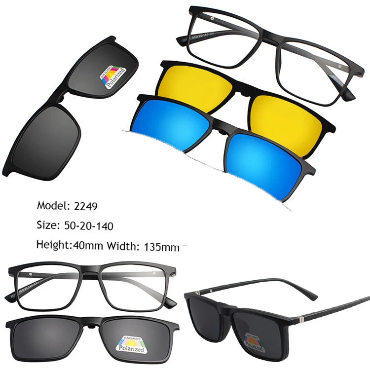 2249-3PCS IVSTA, 5 в 1, солнцезащитные очки на застежке, мужские поляризованные очки на магните, магнитные зажимы, оптические оправы по рецепту, очки для женщин, очки для чтения - Цвет линз: 2249-3PCS