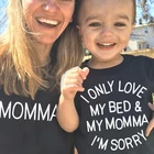 Наряды футболки в тон г., футболки для мамы и дочки, с надписью I Only Love My Bed  My Momma I Sorry Mommy and Me