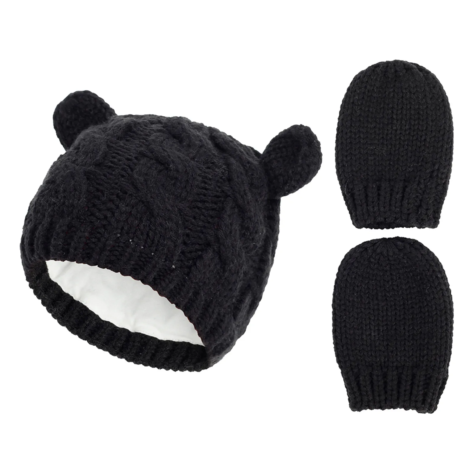 0-18m Winter Fits Baby Kids Boy Girl Warm Comfortable Knit Hat Ear Solid Cute Glove 2pcs Lovely Beanie Cap Mittens | Детская одежда и