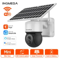 inqmega camera with solar panel support google assistant tuya 1080p high definition video surveillance pir detection waterproof
