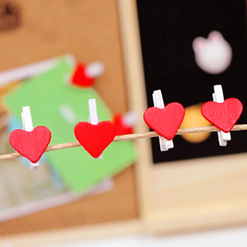 10 шт./лот милые деревянные зажимы для бумаги с красным сердцем декоративные бумаг