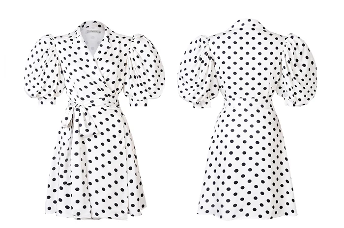 AEL Puff Sleeve Polka Dot Print Chiffon Dress Elegant Lace Up V Neck Women's Clothing With Belt Party Dress Summer