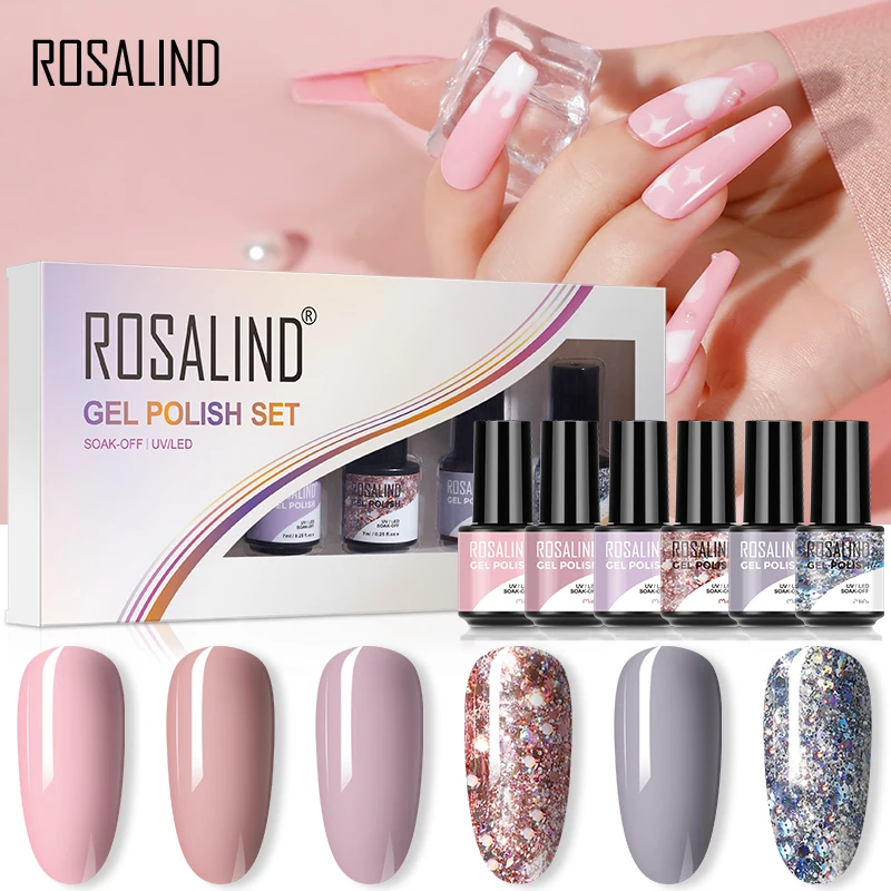 ROSALIND 7ML Gel Nail Polish Set 2/4/6PCS Glitter For Manicure Colorful UV Lamp Semi Permanent | Красота и здоровье