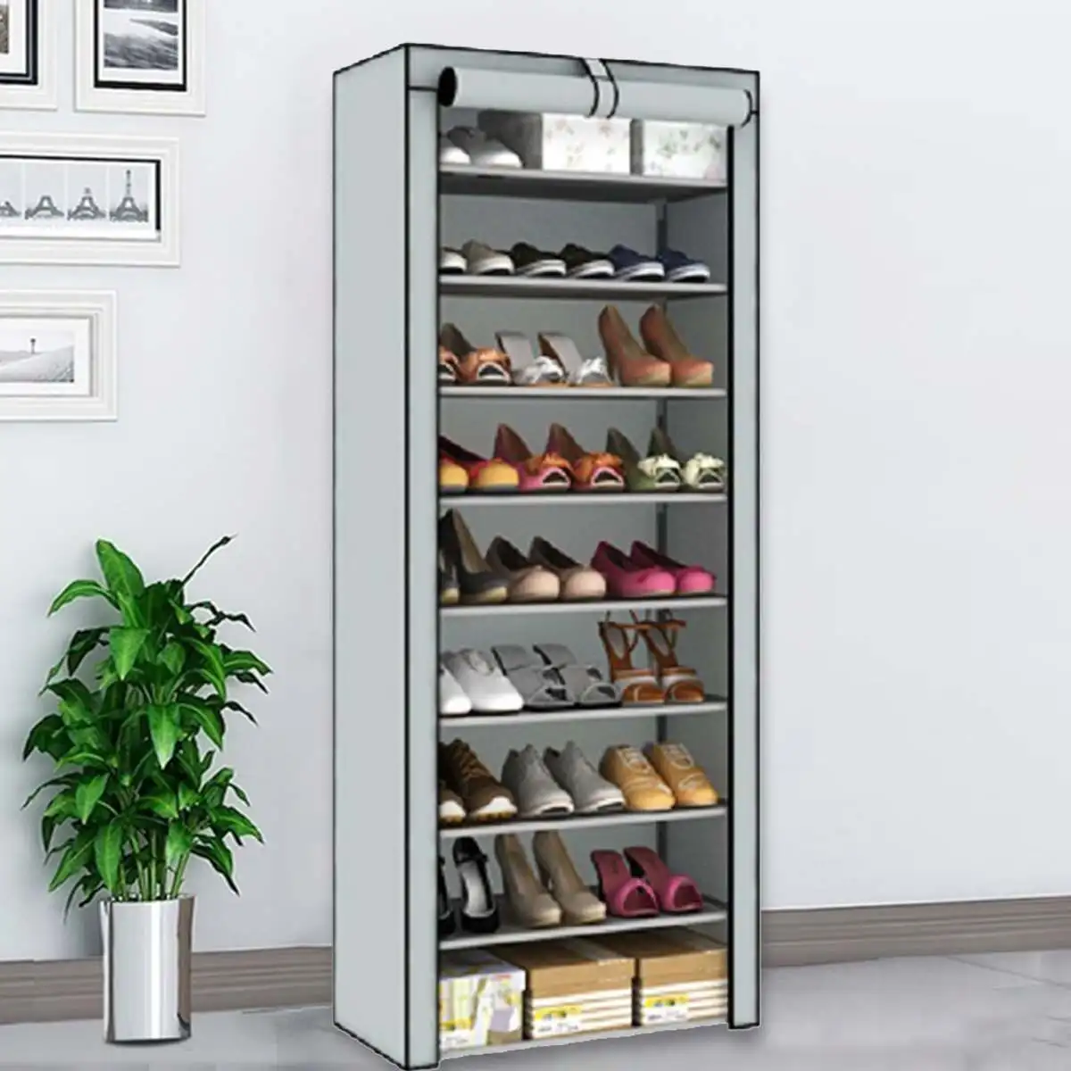 

9 Tier Shoe Rack Dust-proof Shoe Cabinet Folding Non-woven Cloth Shoe Storage Stand Holder DIY Assembly Shoe Organizer Rack