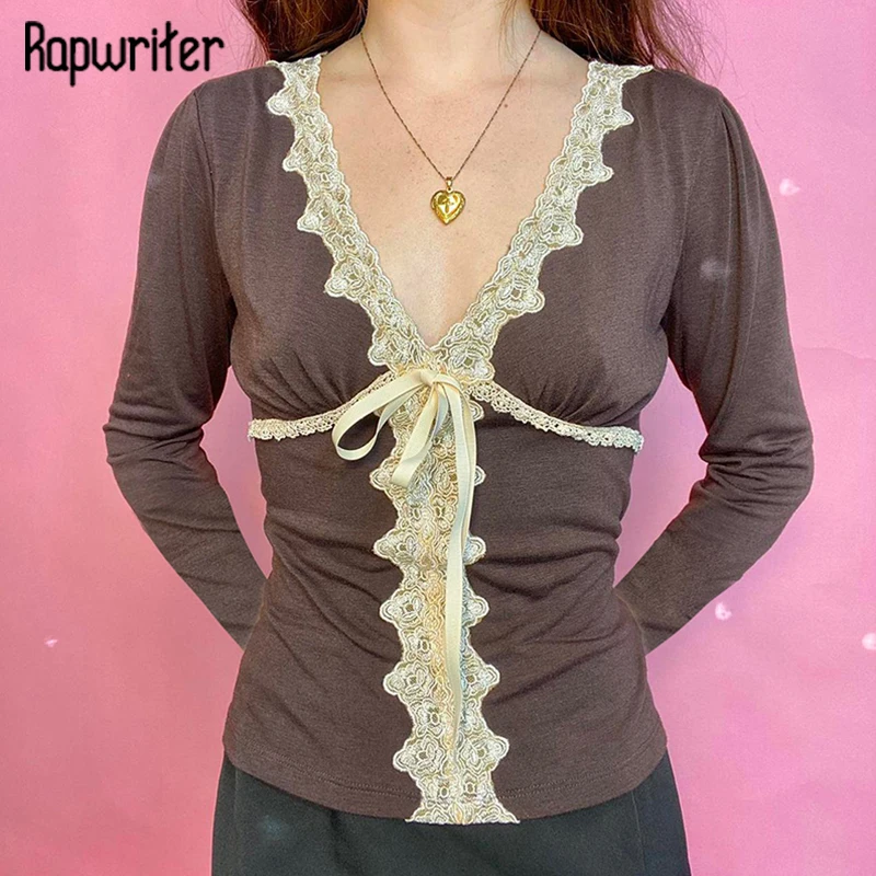 

Короткий топ в стиле пэчворк Rapwriter Y2K, хлопковая толстовка с галстуком, винтажная коричневая футболка в стиле 90-х, Женская облегающая футболк...