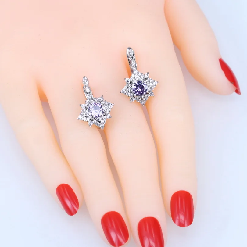 Женский сиреневый Циркон 925 серебряные ювелирные наборы женские свадебные