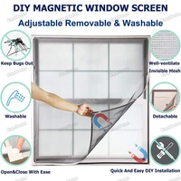 adjustable magnetic window screen for window anti mosquito net mesh with full frame removable washable with easy diy installati