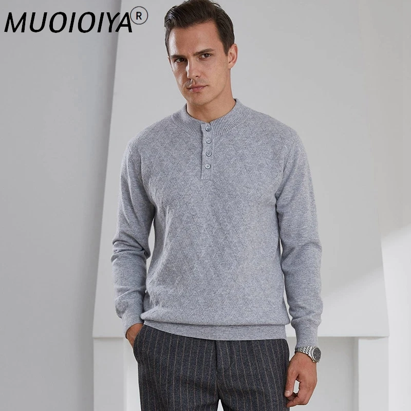 

100% Cashmere Knitted Jumpers 2022 Mat Pattern New Fashion Autumn/Winter Men Sweaters Warm Half High Collar 4Colors Male Tops