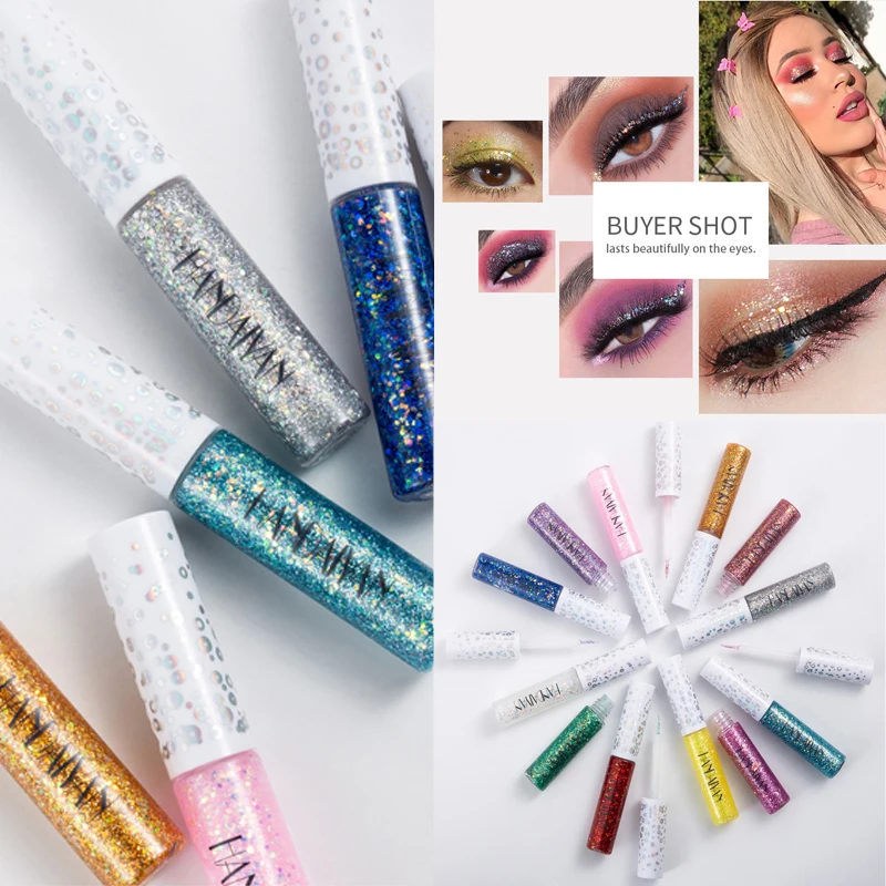 Набор сияющей подводки для глаз водостойкая с блестками серебристого синего