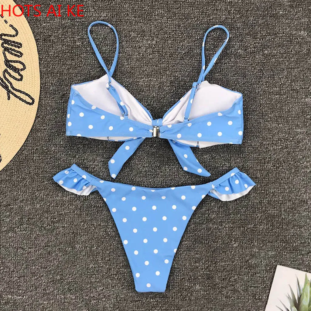 

Swimwear Women sling polka dot Printed bow bikinis swimsuit Push-Up Padded Female Beachwear Casual Bathing suit