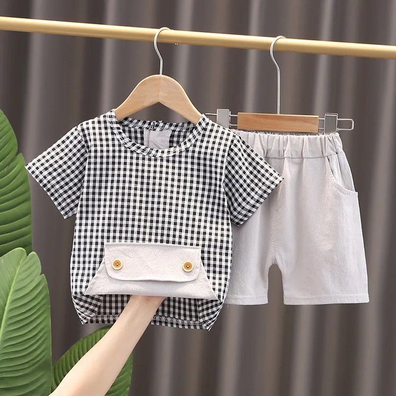 Summer Kids Girls Lattice Clothes Children Boys Fashion T Shirt Shorts 2Pcs/sets Baby Infant Clothing Toddler Cotton Tracksuits