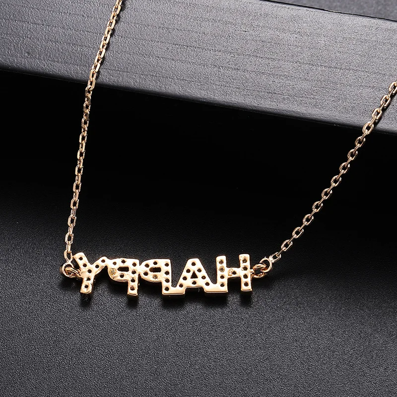 

European and American zircon letter necklace HAPPY clavicle chain Ladies copper micro-inlaid necklace Source factory accessories