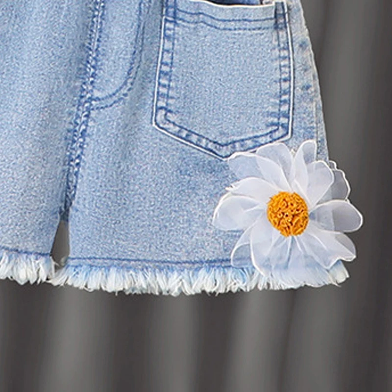 

Melario Summer Baby Girl Outfit Kids Girls Flowers Summer Clothing Sets Newborn Girl Sleeveless Vest Denim Shorts 2PCS Outfis
