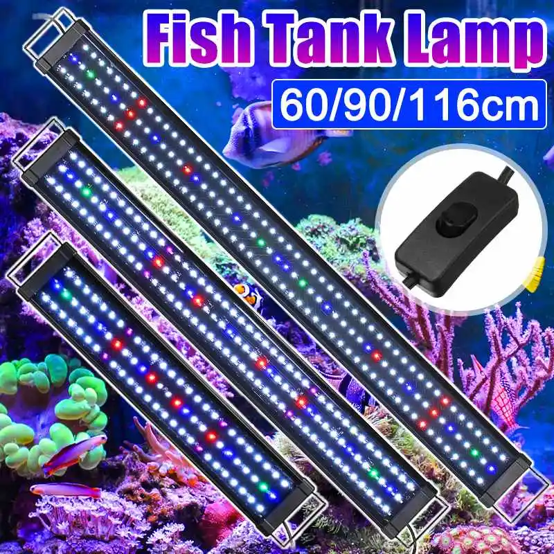 

60/90/116CM LED Aquarium Light Fish Tank Submersible Light Aquatic Air Bubble Oxygenation Lamp UK Plug Fish Tank Light 220V
