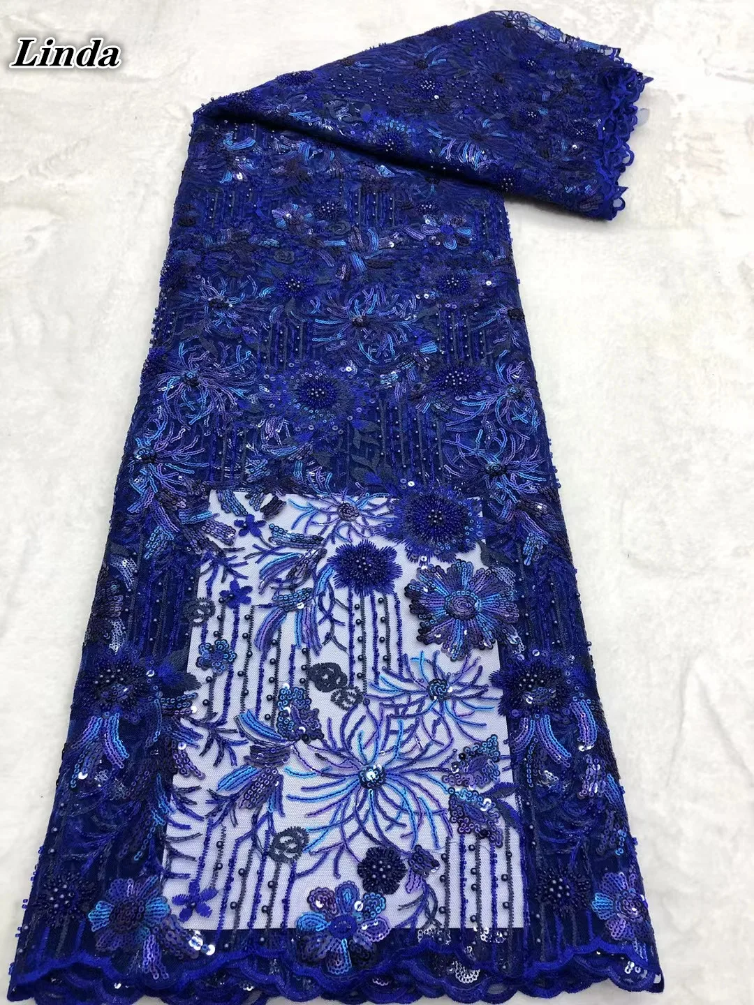 

Кружевная ткань с блестками Linda, африканская Кружевная Ткань 5 ярдов, нигерийские бусины, тюль, кружевная ткань высокого качества 2021 для шить...