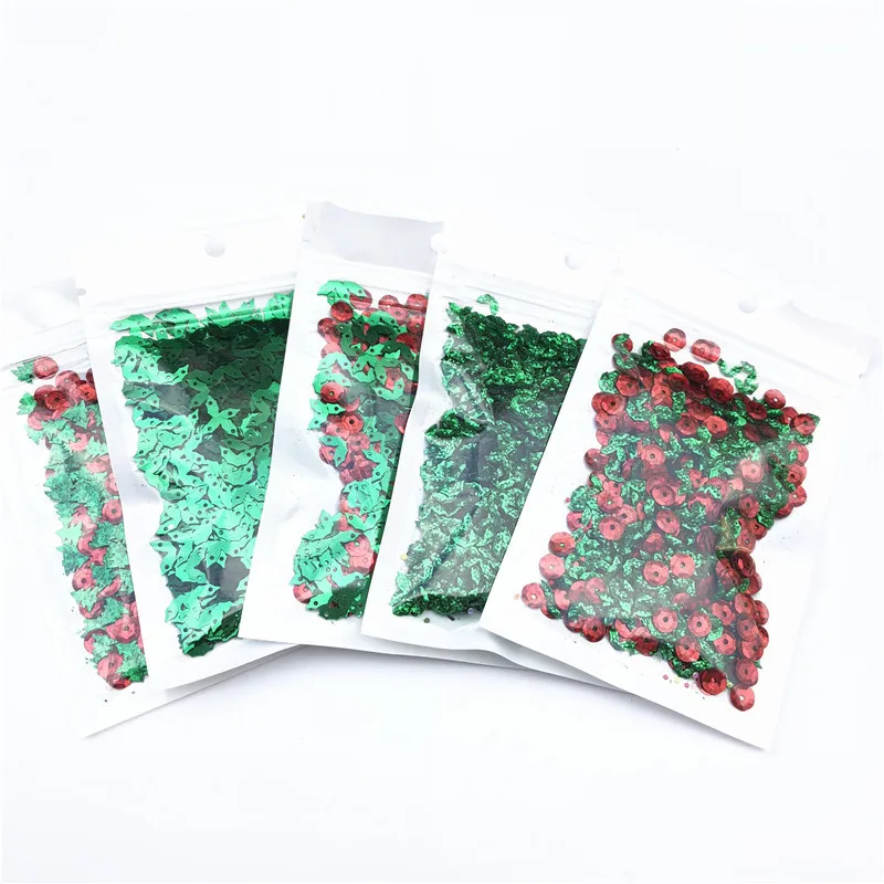 

10g/Pack Mixed Red Green 6-10mm Holly Berry Tree Leaf Loose Sequins Paillettes Christmas Decoration, Women Garments Sewing Craft