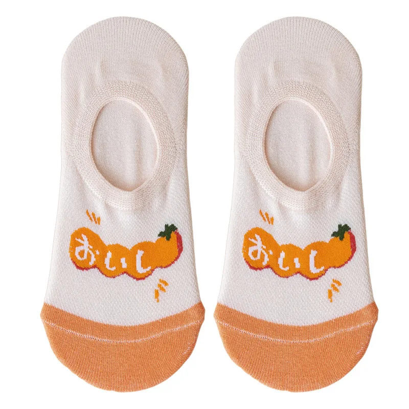 Woman cartoon fruit invisible socks funny strawberry lemon cherry avocado summer socks breathable kawaii cute socks slippers