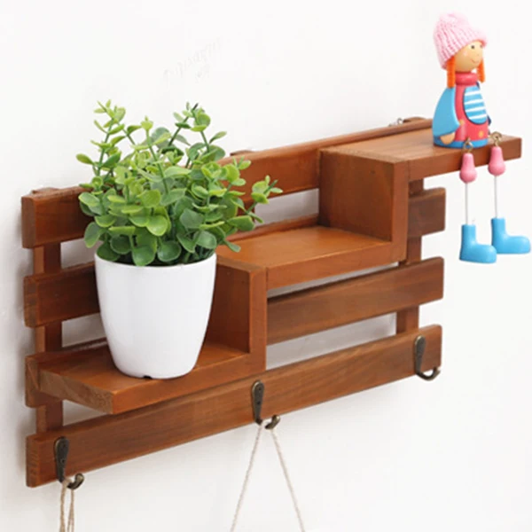 Solid Wood Wooden Wall Mounted Vintage Retro Rack 3 Hanger Hooks Floating Storage Shelf Display Home Decor | Дом и сад