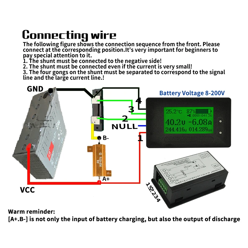DC 200V 500A Coulomb meter Lithium Battery Monitor Charge discharge Voltage Current Power Capacity Display 12V 24V 36V 48V 60V |