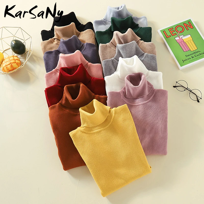 KarSaNy Autumn Winter Women Turtleneck Knit Sweater Long Sleeve Pullover Jumper Turtle Neck high collar | Женская одежда
