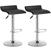 Costway Set Of 2 Swivel Bar Stools Adjustable PU Leather Backless Dining Chair Black