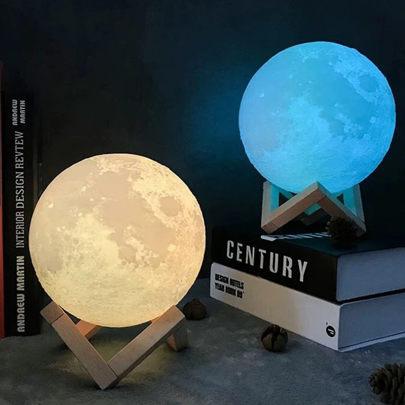 Лампа в виде Луны с 3D рисунком светодиодный ночсветильник сенсорным управлением