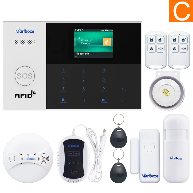 Marlboze Wi-Fi GSM GPRS Сигнализация приложение дистанционное управление RFID карта Arm снятие с цветным экраном кнопка SOS языки переключаемые - Цвет: Set C