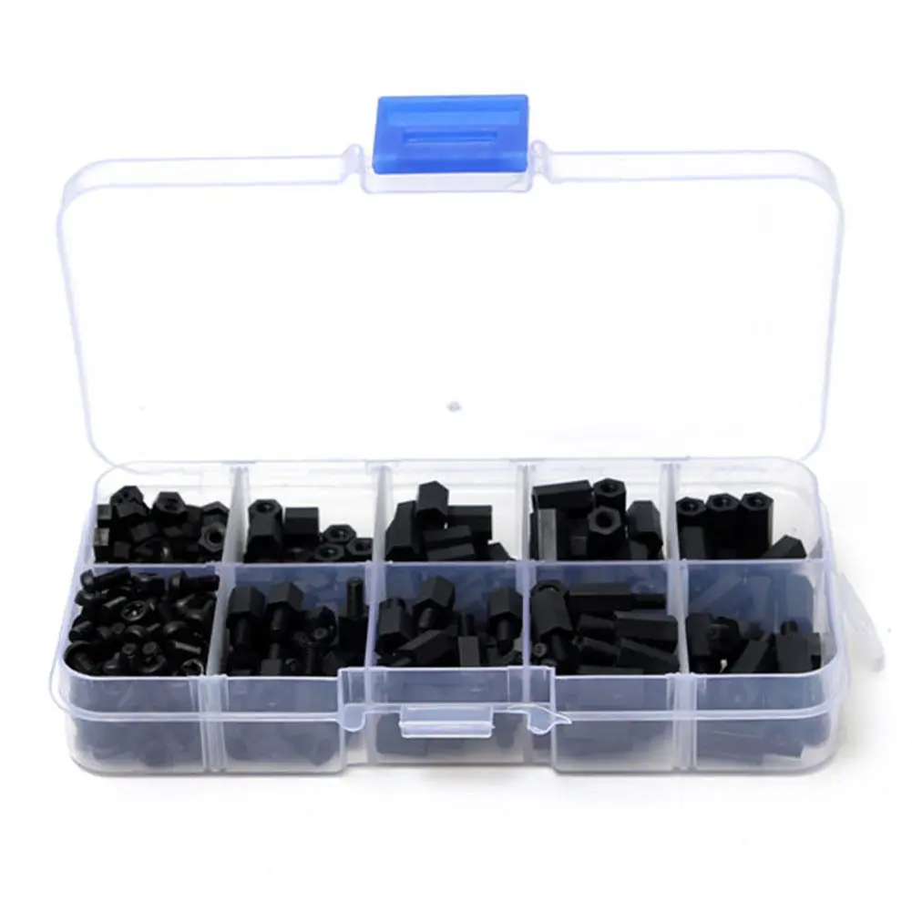 

300pcs Screw Nut M3 Support Separator Assortment Kit Box Plastic Black