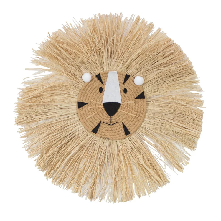 

Animal Head Ornament Children room Wall Hanging Nordic Hand woven Cartoon Lion Hanging Decorations Cotton Thread Weaving