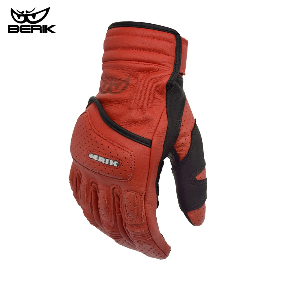 Кожаные Мотоциклетные Перчатки премиум-класса для мужчин защитные красные