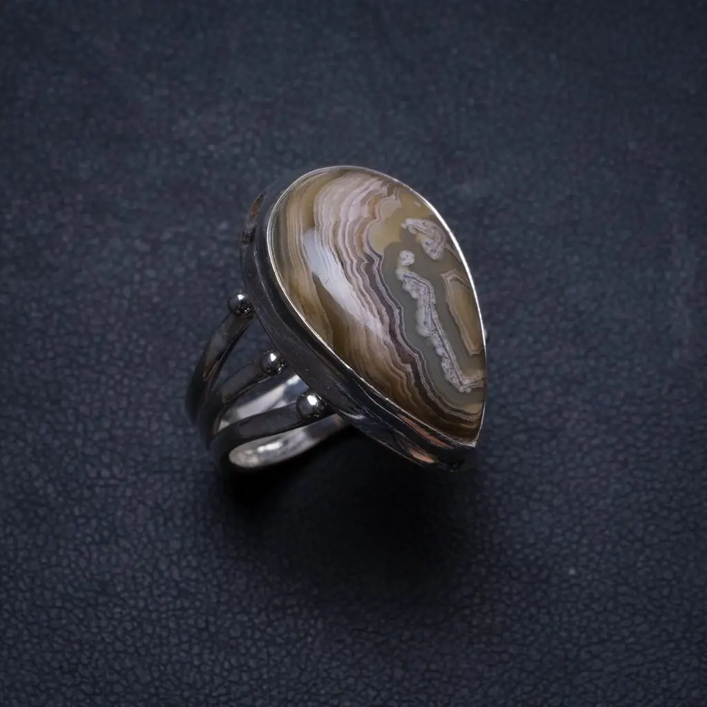 Кольцо из серебра 925 пробы с натуральным Crazy Lace Agate размер США 7 75 X2755|ring ring|ring 925ring size