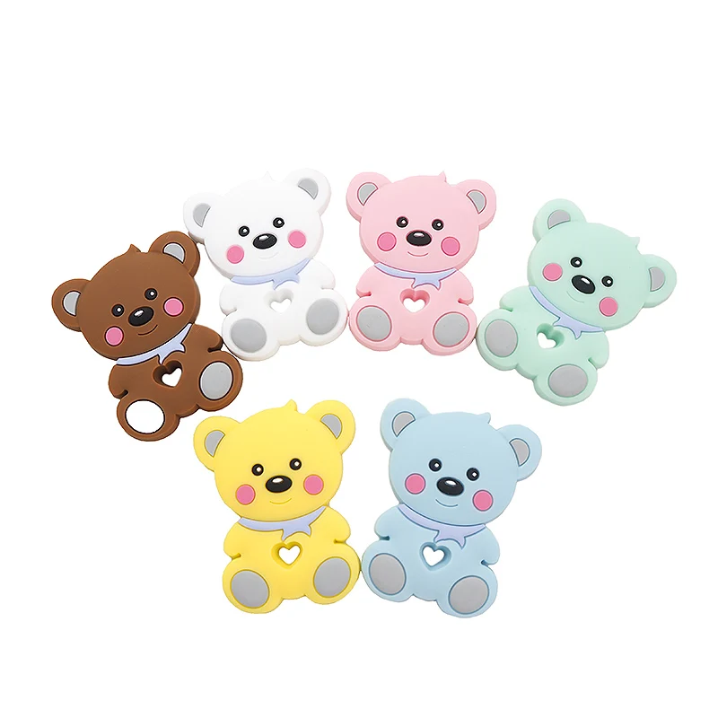 

Chenkai 10PCS Silicone Teddy Teether Baby Cartoon Bear Teething Food Grade For DIY Chewing Nursing Pacifier Chain Accessories