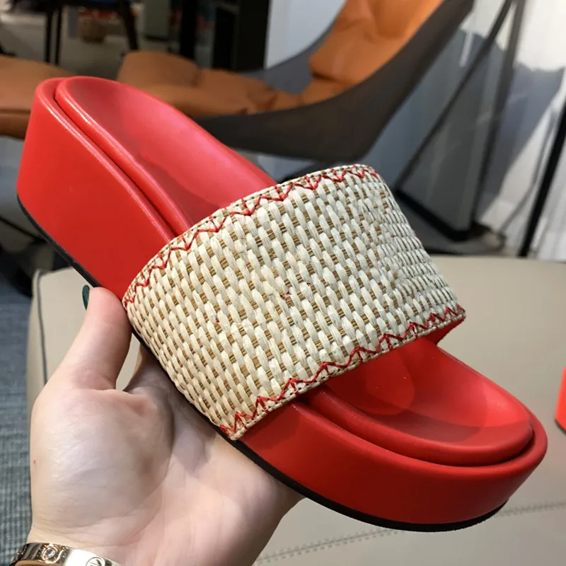 

Prowow Summer Weave Woman Slippers Solid Platform Thick Bottom Shoes Open Toe Lady Shoes Fashion Casual Slippers 2021