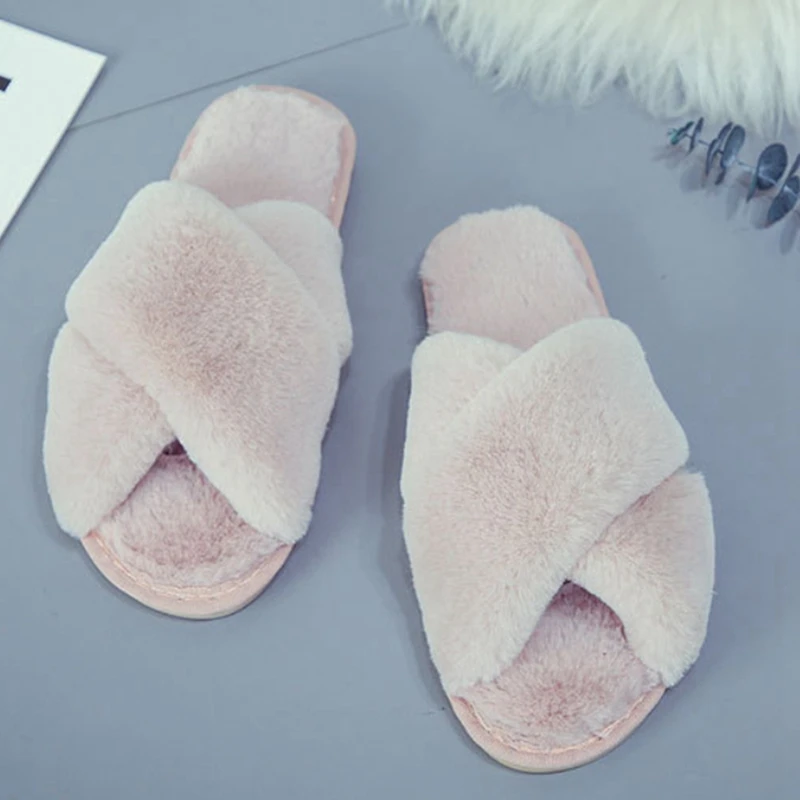 

ASILETO Winter Slippers Pantoufle Girls Women Flock Crossed Big size 36-41 Black Grey Red Beige Pink Indoor Home Outside F1002