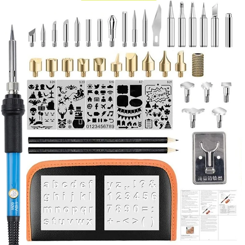 

46Pcs Electric Soldering Iron Kit Wood Burning Pen 60W Carving Pyrography Soldering tips Tools set 110V/220V Wooding Repair DIY