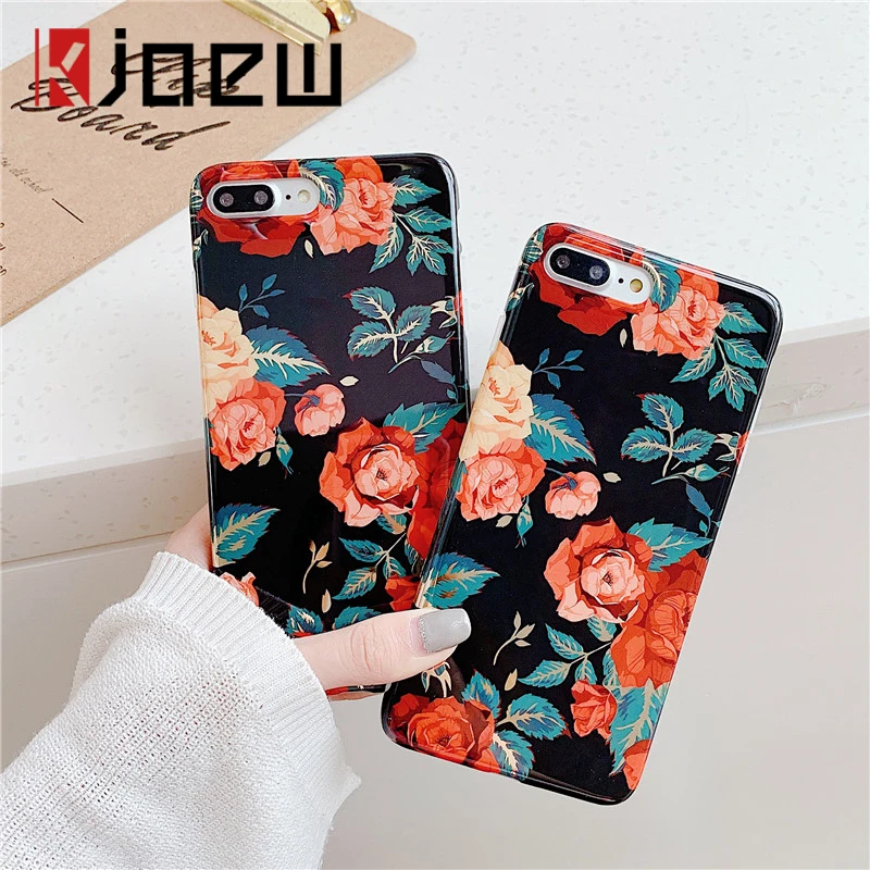 KJOEW Винтажный чехол для iPhone X XR XS Max 6 6S 7 8 Plus с гальваническим покрытием Листья