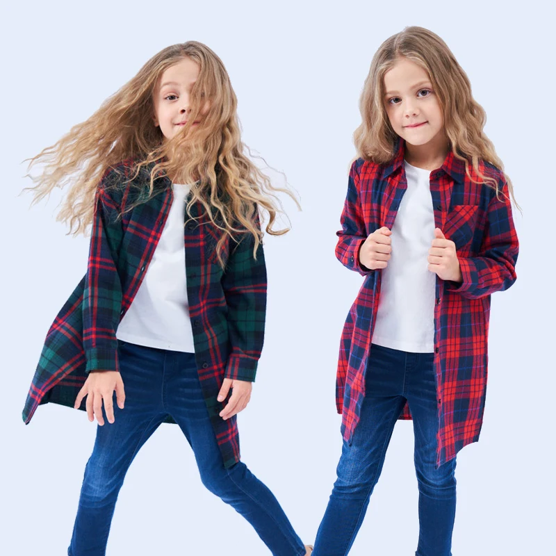 

Children's Shirts Girls Clothing Long Sleeve Kids Shirt For Girl Child Plaid Blouses Baby Girl's korean Blouse Children Clothes