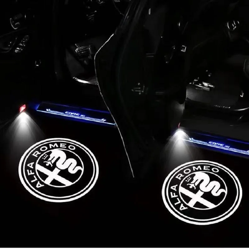 

2Pcs New fashion LED Car Door Welcome Light Logo Projector for Alfa Romeo Giulia Giulietta Mito Stelvio Brera 147 156 159