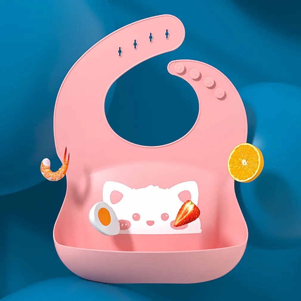 

2021 Cute Baby Bibs Waterproof Silicone Bib Infant Toddler Feeding Saliva Towel Cartoon Adjustable Children Apron with Pocket