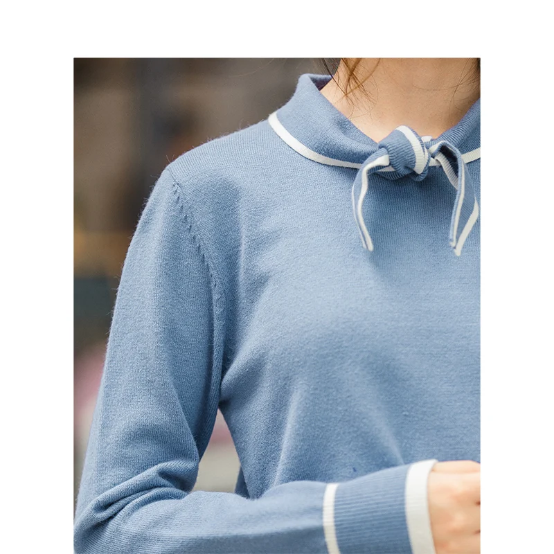 INMAN зима литературный заячьи ушки галстук сине-белые свободные трикотажные Для